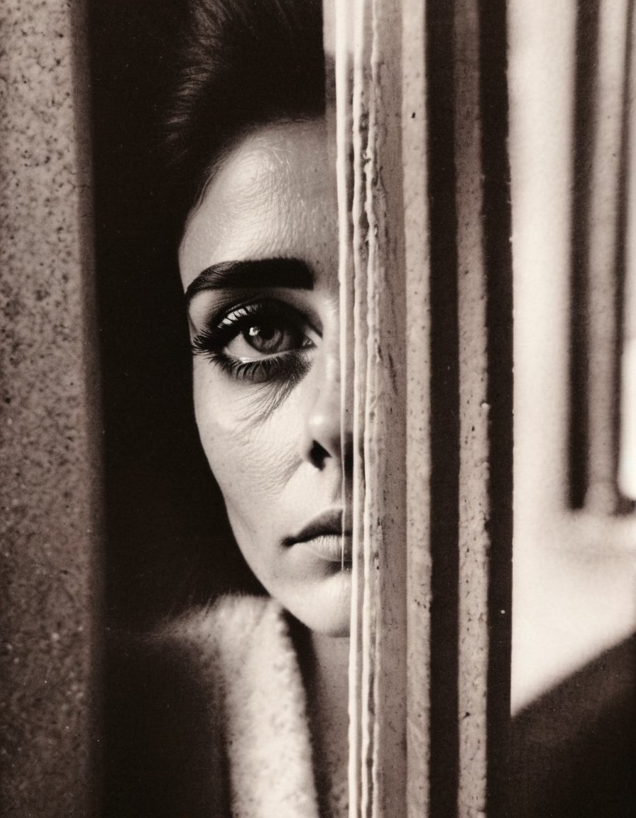 lith_argenta_bromBN1W, instagram photo, portrait photo of an Italian woman looking out of a window, detailed eyes, natural skin texture, hard shadows, film grain