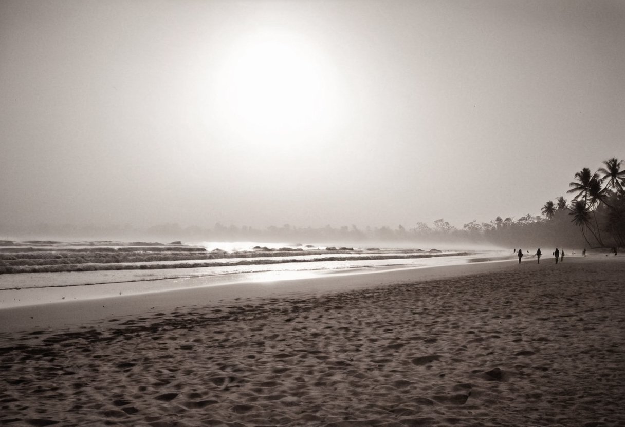 lith_argenta_bromBN1W, a foggy beach in sri lanka, hard shadow