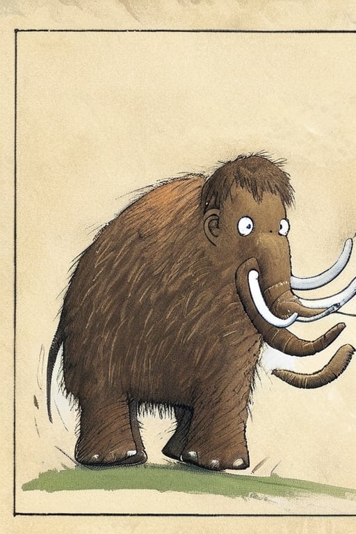 Illustration of a happy mammoth by David Macaulay 