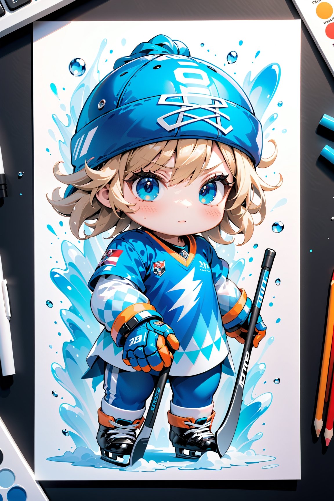 best quality, masterpiece, beautiful and aesthetic, vibrant color, Exquisite details and textures,  Warm tone, ultra realistic illustration, Sticker, Chibi, colorful perfect 3d ink splash forming perfect detailed extreme close up perfect realistic cute Ice Hockey baby boy player, in Russian national team uniform, ultra hd, realistic, vivid colors, highly detailed, UHD drawing, perfect composition, beautiful detailed intricate insanely detailed octane render trending on artstation, 8k artistic photography, photorealistic concept art, soft natural volumetric cinematic perfect light, graffiti art, splash art, street art, spray paint, oil gouache melting, acrylic, high contrast, colorful polychromatic, ultra detailed, ultra quality, CGSociety.