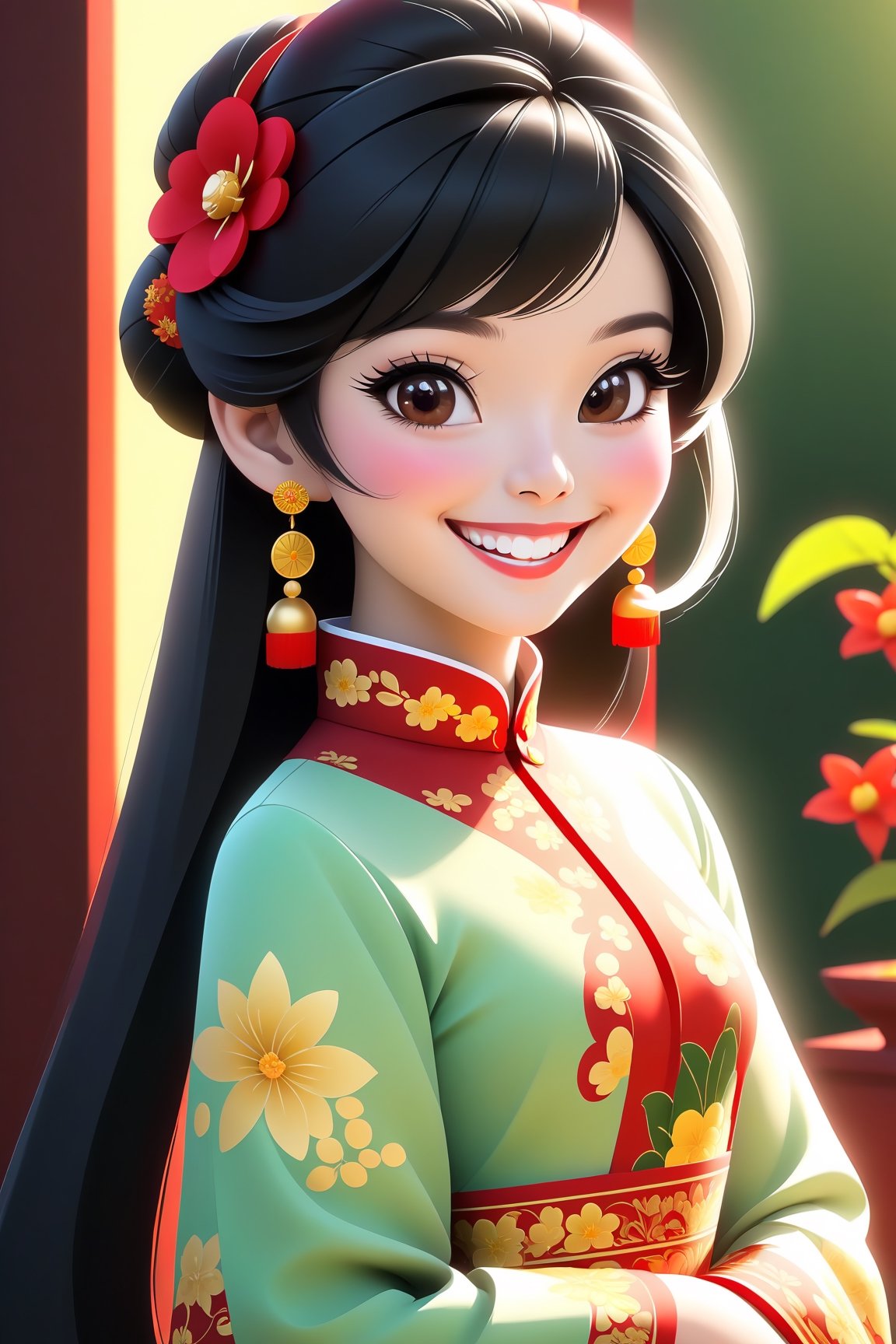 best quality, masterpiece, beautiful and aesthetic, vibrant color, Exquisite details and textures,  Warm tone, ultra realistic illustration,	(cute Vietnam girl, 7year old:1.5), (ao dai theme:1.7),  (ancient Vietnam theme:1.4), cute eyes, big eyes,	(a beautiful smile:1.8), 16K, (HDR:1.4), high contrast, bokeh:1.2, lens flare,	siena natural ratio, children's body, anime style, 	Full length view, very long Straight black hair with blunt bangs,  cute traditional Vietnam white ao dai,  ultra hd, realistic, vivid colors, highly detailed, UHD drawing, perfect composition, beautiful detailed intricate insanely detailed octane render trending on artstation, 8k artistic photography, photorealistic concept art, soft natural volumetric cinematic perfect light. 