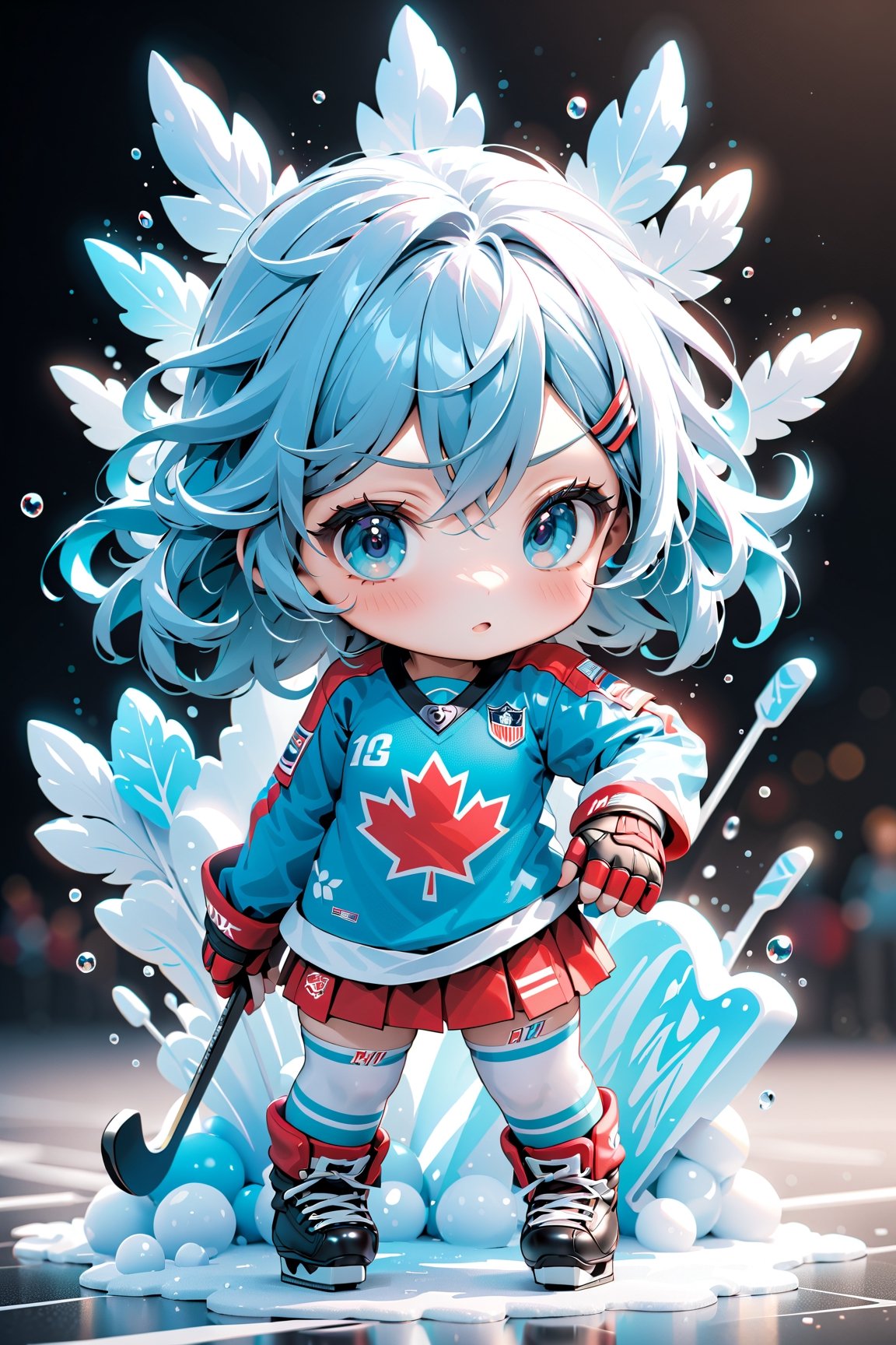 best quality, masterpiece, beautiful and aesthetic, vibrant color, Exquisite details and textures,  Warm tone, ultra realistic illustration, Sticker, Chibi, colorful perfect 3d ink splash forming perfect detailed extreme close up perfect realistic cute Ice Hockey girl player, in Canada national team uniform, ultra hd, realistic, vivid colors, highly detailed, UHD drawing, perfect composition, beautiful detailed intricate insanely detailed octane render trending on artstation, 8k artistic photography, photorealistic concept art, soft natural volumetric cinematic perfect light, graffiti art, splash art, street art, spray paint, oil gouache melting, acrylic, high contrast, colorful polychromatic, ultra detailed, ultra quality, CGSociety.