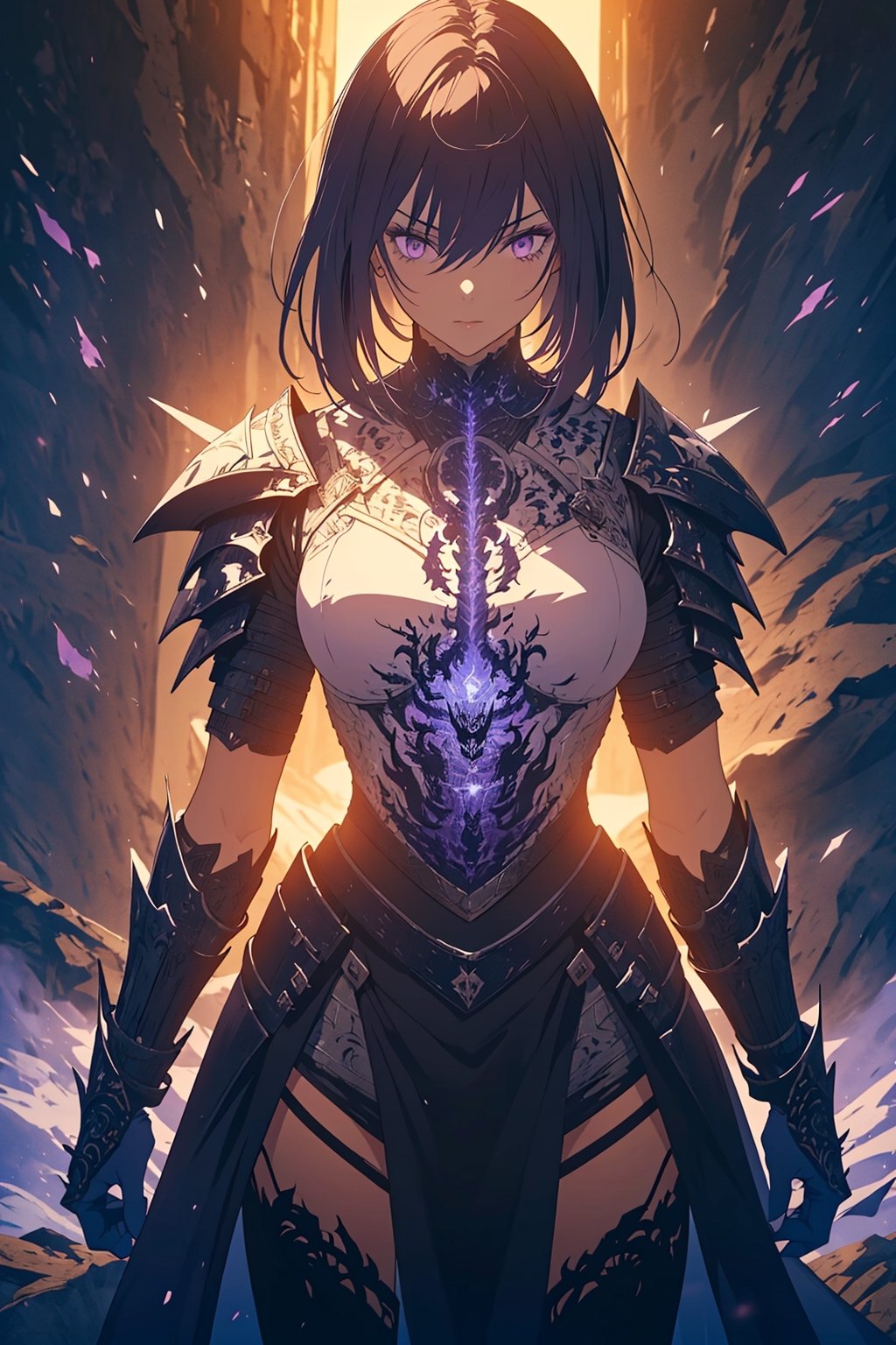 (1woman, black armor, purple aura, purple eyes),badass knight, dark shadow knight, dark aura, powerfull warrior, woman, female knight, ((extremely detailed)) ((masterpiece)) ((intricate design))