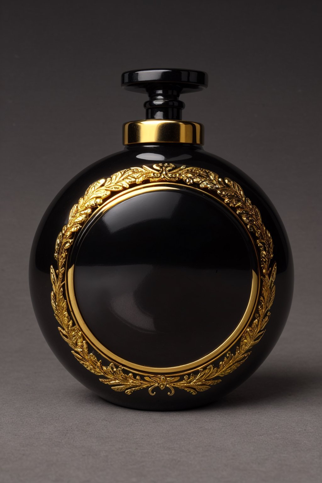 SD 1.5, beautiful perfume bottle,  Arabian style bottle, mysterious, ((extremely detailed)), Obsidian, very expensive design, golden design 