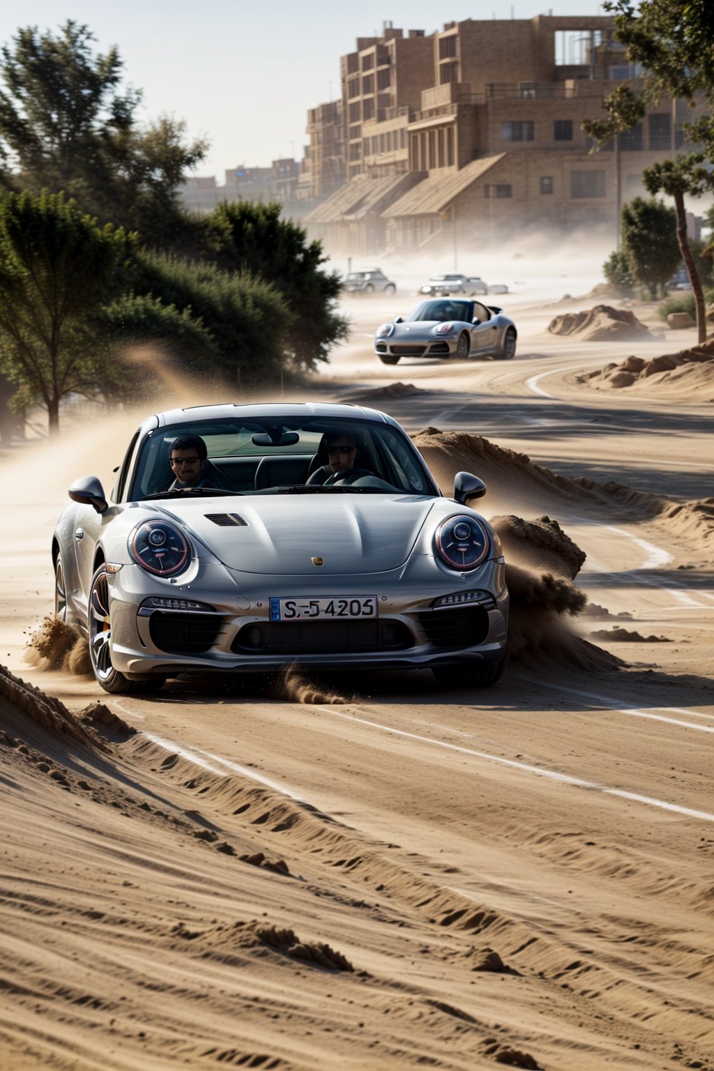 Beautiful car, coupé, dust and light particles, ((photorealistic)), motion blur, ultra hd, dynamic composition, ((dynamic pictures)), ((dynamic)), ((physically accurate picture)), interesting background, (((A LOT of dust))), Porsche 911, 