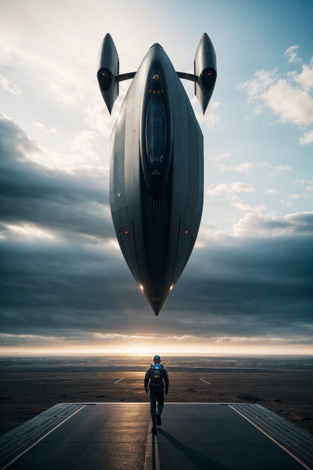 Futuristic Spaceship, alienated design, atomic propulsion, Oberon, cinematic, dynamic, ultra hd, best quality, photorealistic, futuristic, cinematic composition 