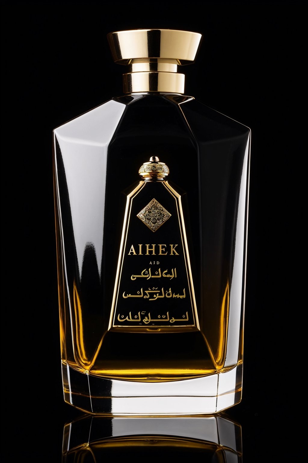 SD 1.5, beautiful perfume bottle,  Arabian style bottle, mysterious, ((extremely detailed)), Obsidian 