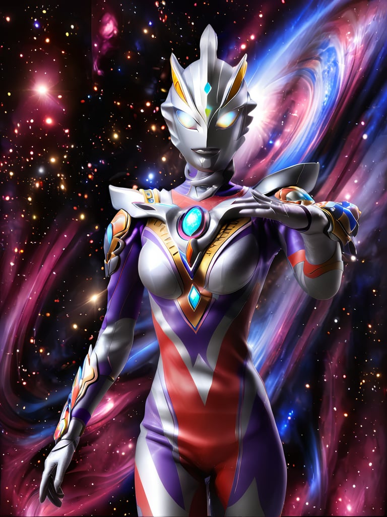 colorful,female Ultraman,Essence of the Cosmos,Defender of Justice,Radiant Form,Stellar Eyes,Silver Halo,Cosmic Armor,Cosmic Manipulation,Interstellar Travel,Telepathy,Compassionate Warrior,Unwavering Justice,Cosmic Odyssey,Battles and Triumphs.,(no hair:1),ultraman