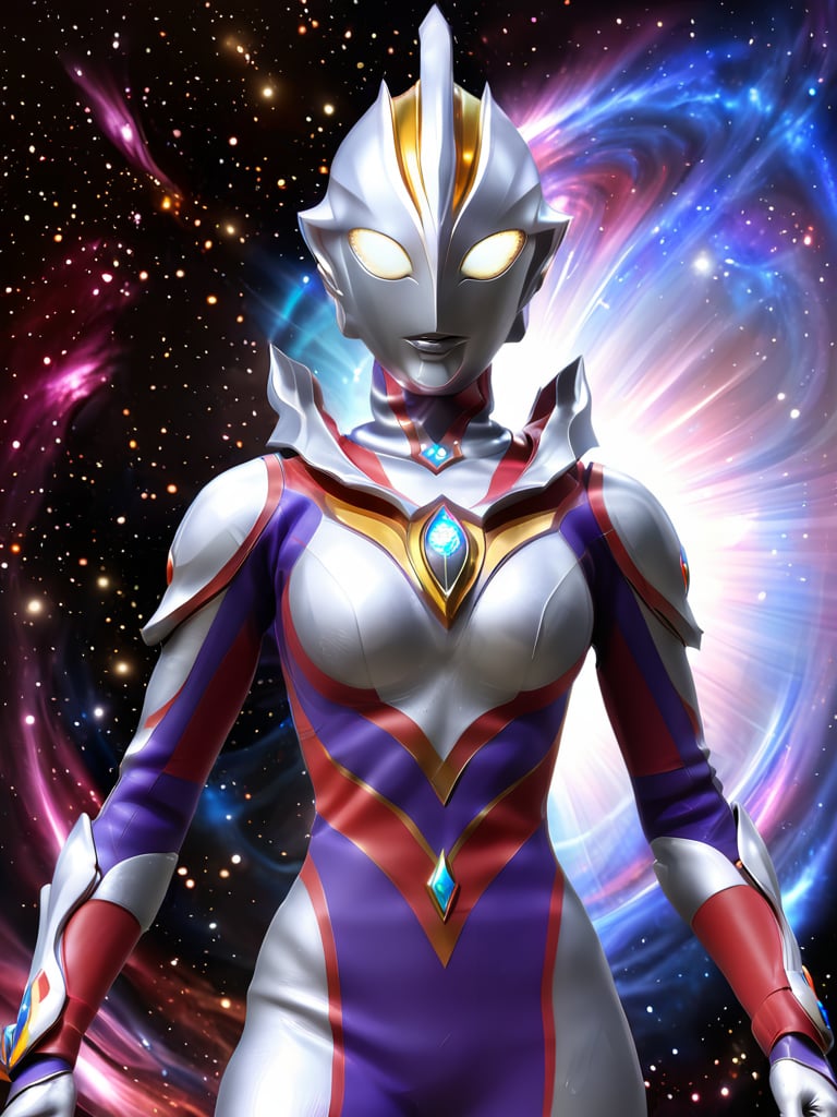 colorful,female Ultraman,Essence of the Cosmos,Defender of Justice,Radiant Form,Stellar Eyes,Silver Halo,Cosmic Armor,Cosmic Manipulation,Interstellar Travel,Telepathy,Compassionate Warrior,Unwavering Justice,Cosmic Odyssey,Battles and Triumphs.,(no hair:1),ultraman