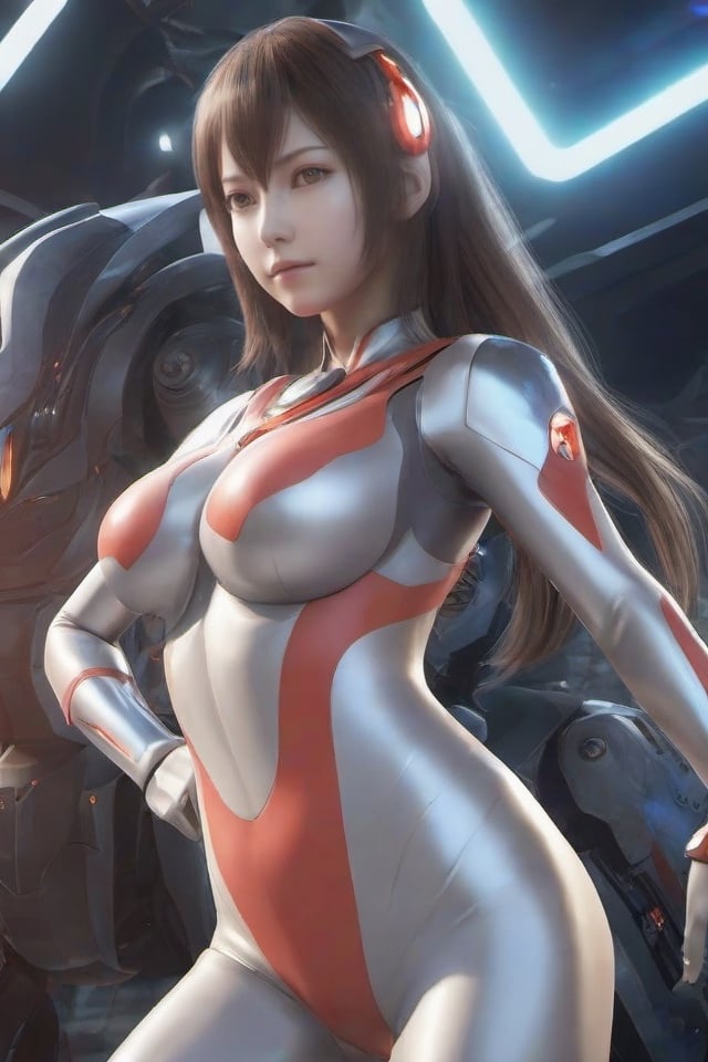 1girl,ultraman,bodysuit,looking at viewer,glowing,mecha,glowing eyes,science fiction,,large breasts,open clothes