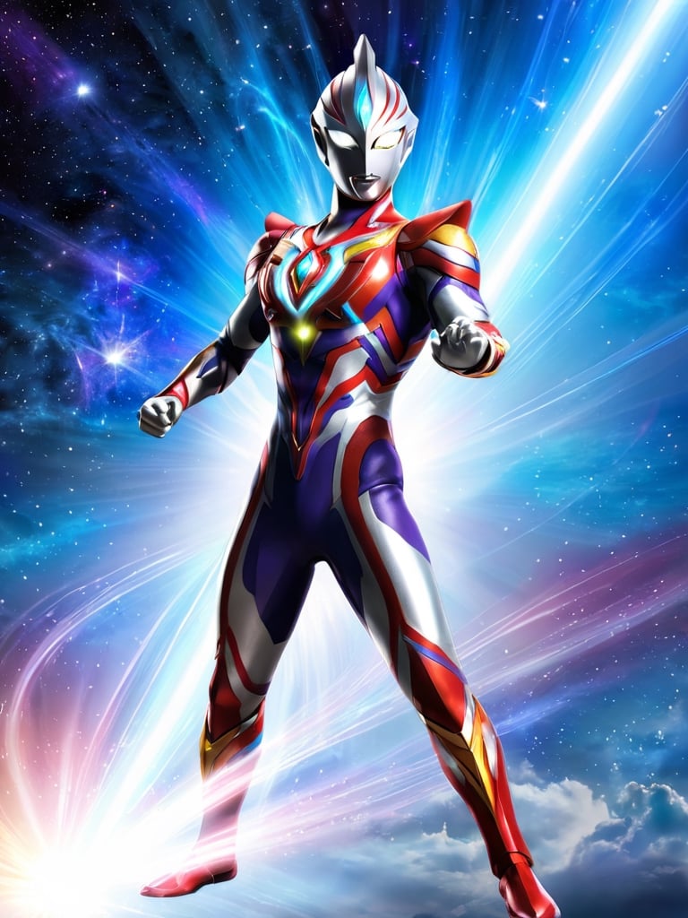 Ultraman, Cosmic Guardian, Light Bringer, Silver Stature, Bright Eyes, Superpowers, Light Beam Attack, Transforming Warrior, Evil Forces, Combative Challenges, Righteous Conviction, Unyielding Spirit.