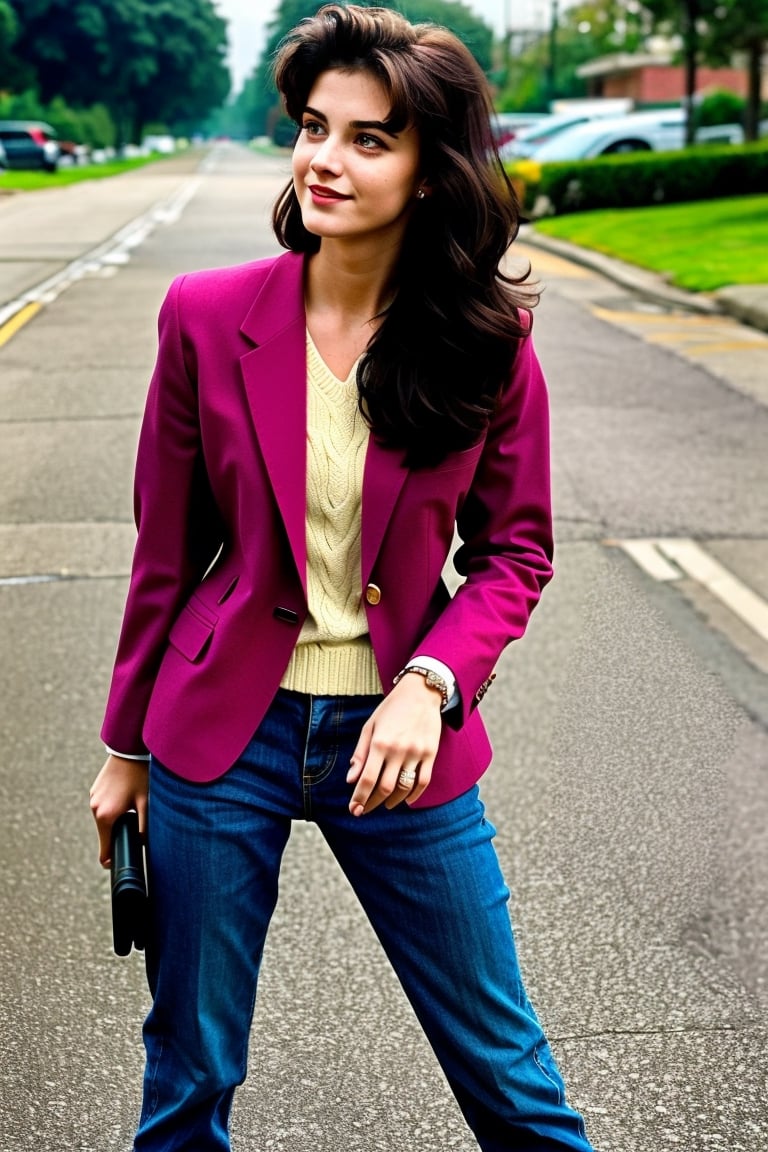 a realistic photo of a 30 year old woman with casual outfit,retro photography