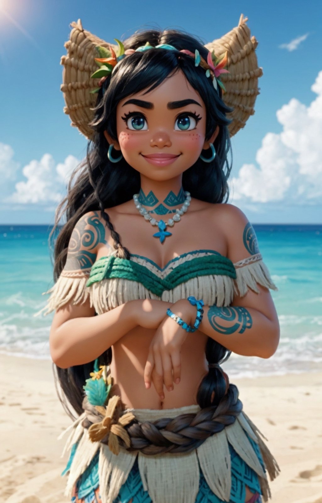 Moana charactor , 8k , best quality , best detail , shy smile , best style