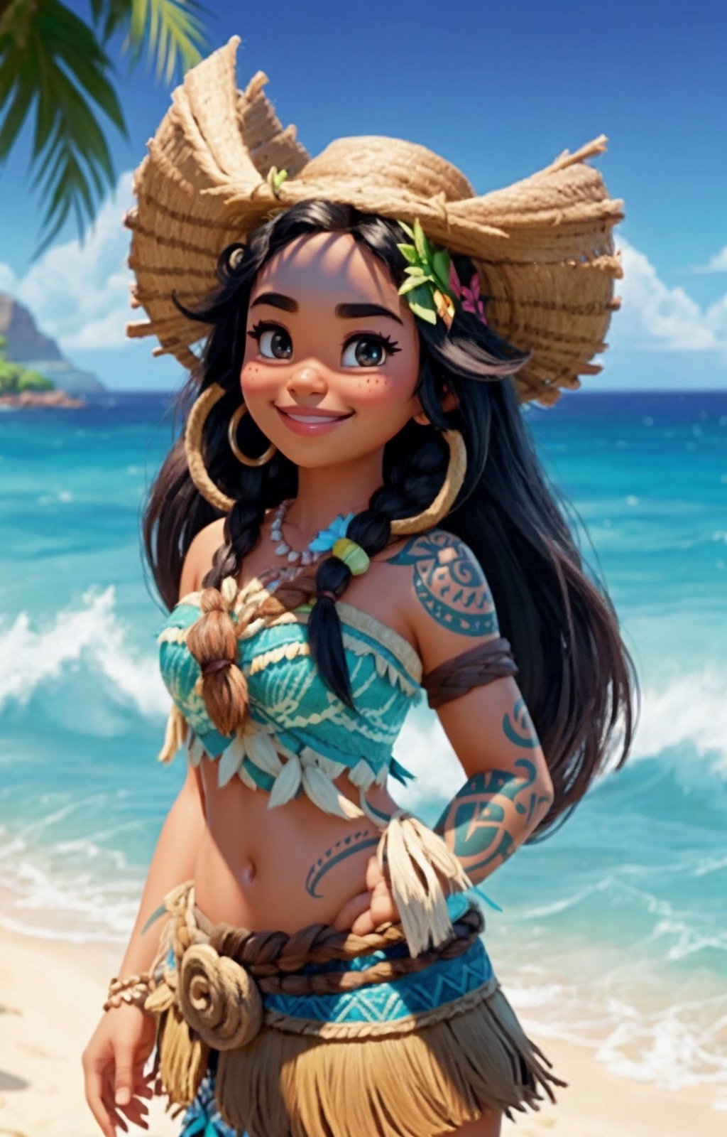 Moana charactor , 8k , best quality , best detail , shy smile , best style