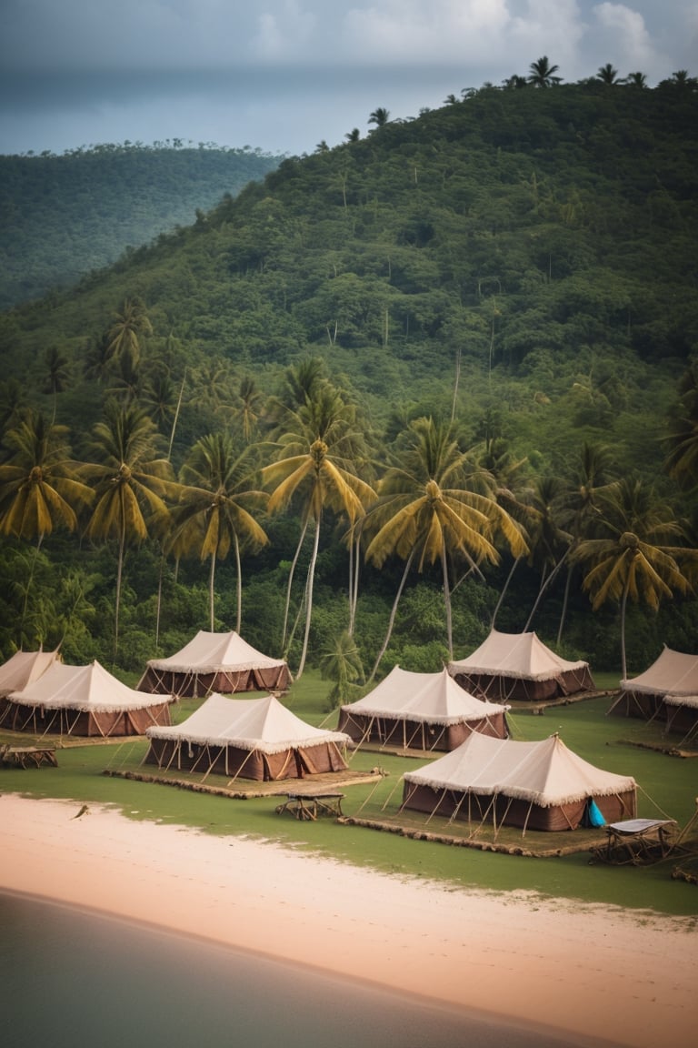 Real photo, view of an Indian settlement. Indian tents. There's a bottle of rum everywhere. Beautiful tropical scenery. Brown water in the lake. Dark film lighting.
, dslr, ultra quality, sharp focus, tack sharp, dof, film grain, Fujifilm XT3, crystal clear, highly detailed glossy eyes, high detailed skin, skin pores,