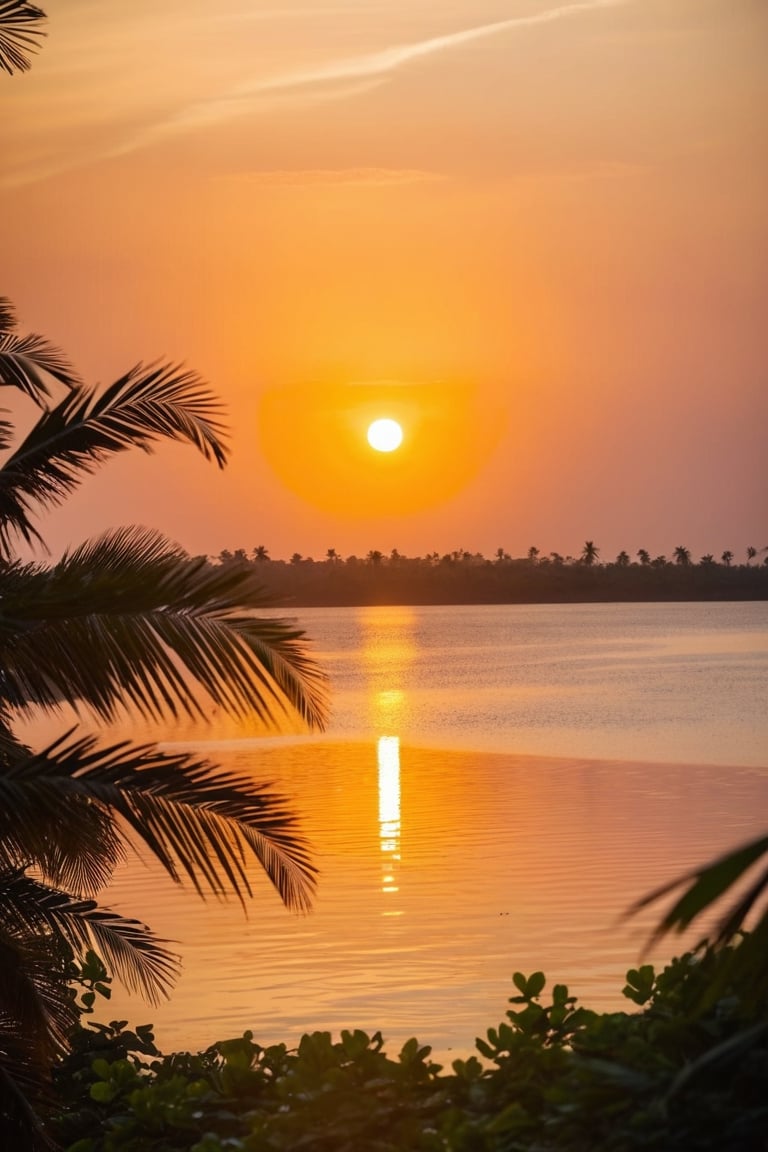 Real photo, view from the Indian settlement to the beautiful tropical nature. Brown water in the lake. The sun behind the horizon.
, dslr, ultra quality, sharp focus, tack sharp, dof, film grain, Fujifilm XT3, crystal clear, highly detailed glossy eyes, high detailed skin, skin pores,