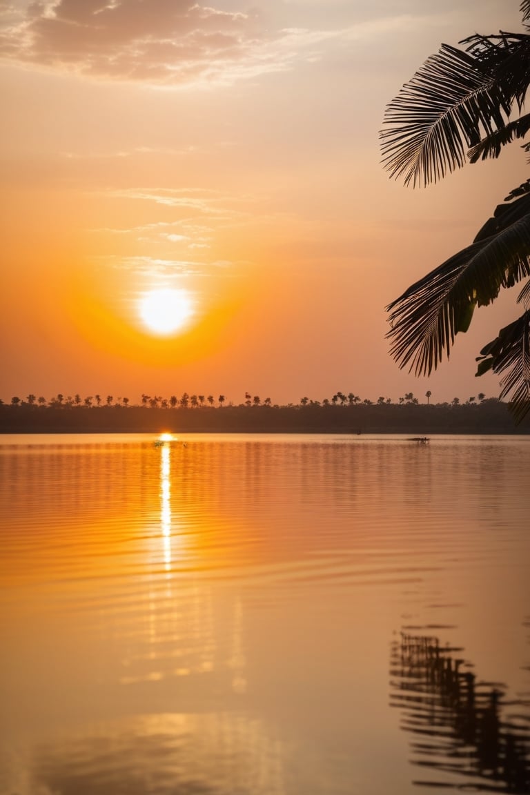 Real photo, view from the Indian settlement to the beautiful tropical nature. Brown water in the lake. The sun behind the horizon.
, dslr, ultra quality, sharp focus, tack sharp, dof, film grain, Fujifilm XT3, crystal clear, highly detailed glossy eyes, high detailed skin, skin pores,