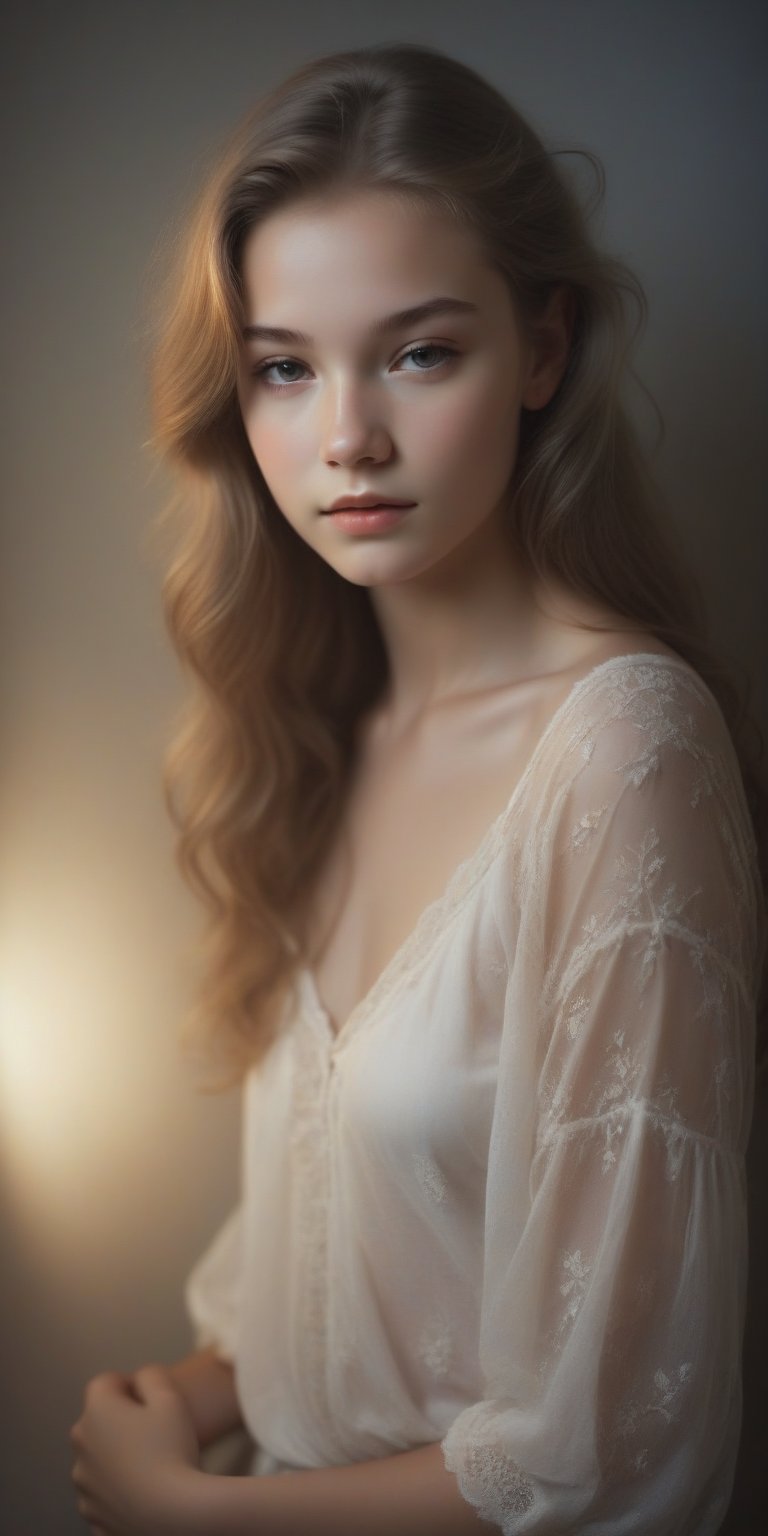 Beautifully lit portrait of a lovely teenage girl captured in an artistic manner by David Hamilton. The photograph highlights her cute, sexy and graceful nature with soft lighting, delicate coloring and elegant composition to create a truly beautiful piece of art that captures the innocence of youth