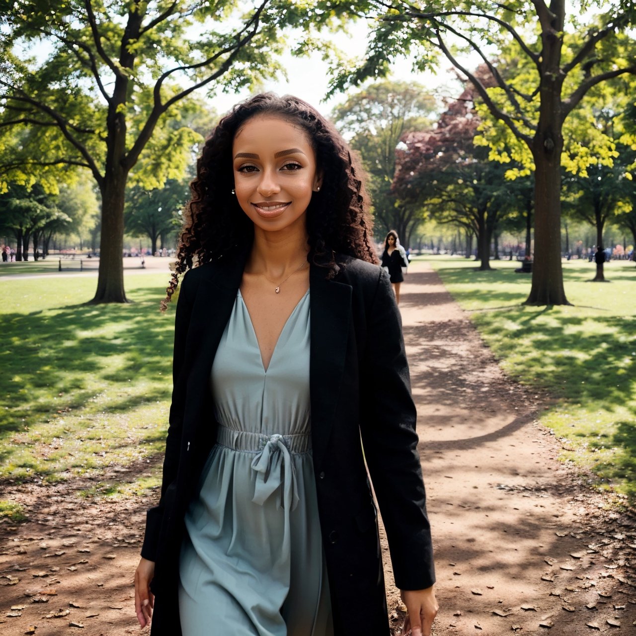  Myah, mya harrington, best quality photo, hyperrealistic detail, walking in the park. ((facing camera)), ((myah face:1)