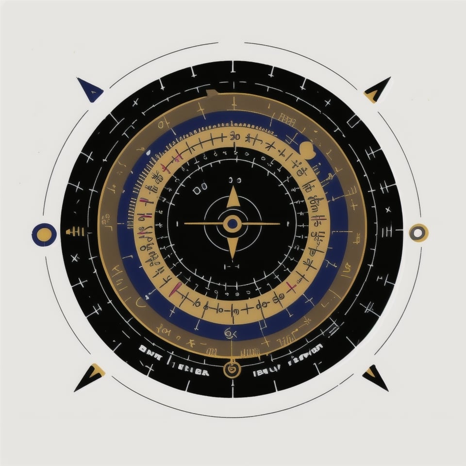 Card design, round icon, with mathematical fields (ruler, protractor, arithmetic) in the middle of the circle, white background