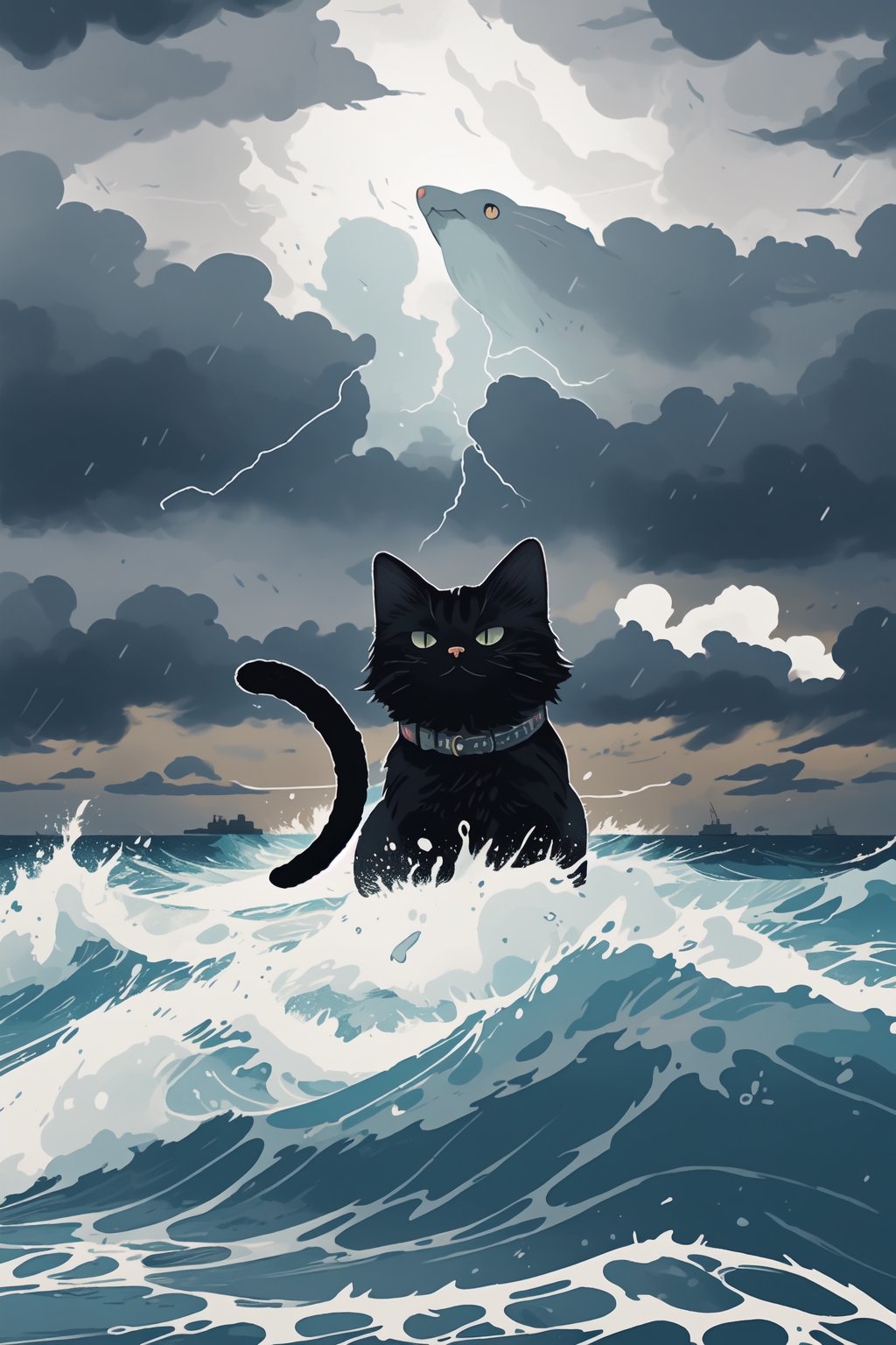 Full frame, two colors, texture, stormy imagery, poster design,ruanyi0137,cat