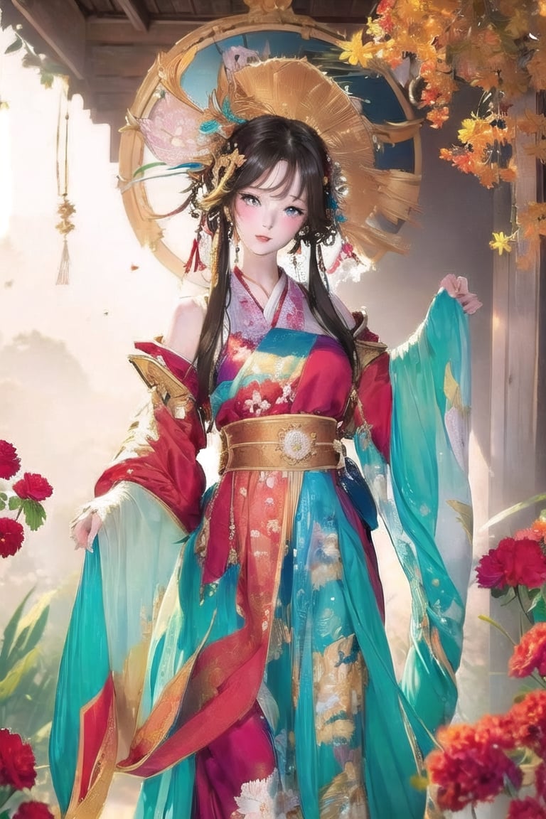 (masterpiece, top quality, best quality, official art, beautiful and aesthetic:1.2), (1girl), extreme detailed,(abstract, fractal art:1.3),highest detailed, detailed_eyes, light_particles, hanfu,jewelry, sexy, ,red,