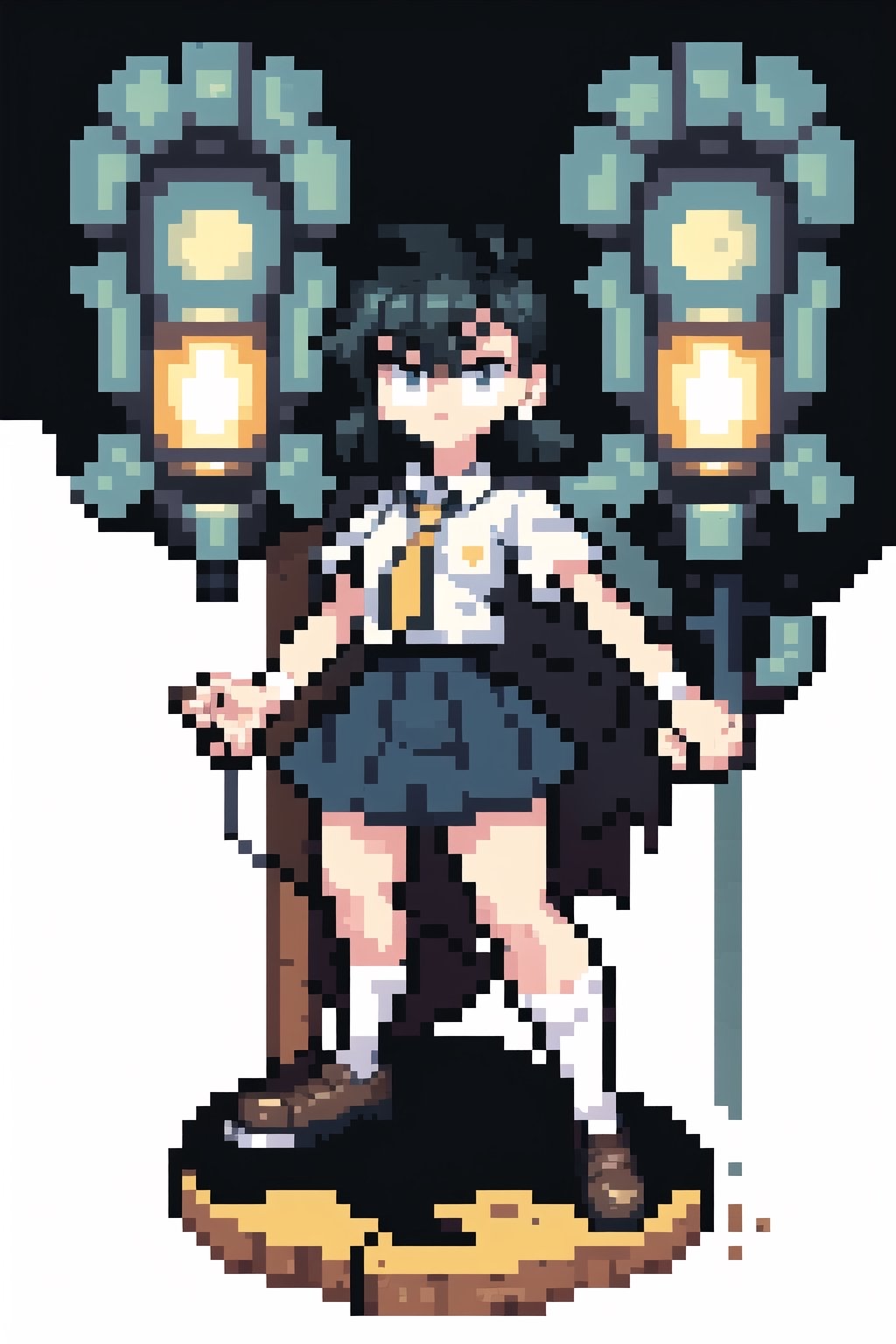 absurdres, highres, ultra detailed, masterpiece, 
1girl,school_uniform,Pixel art