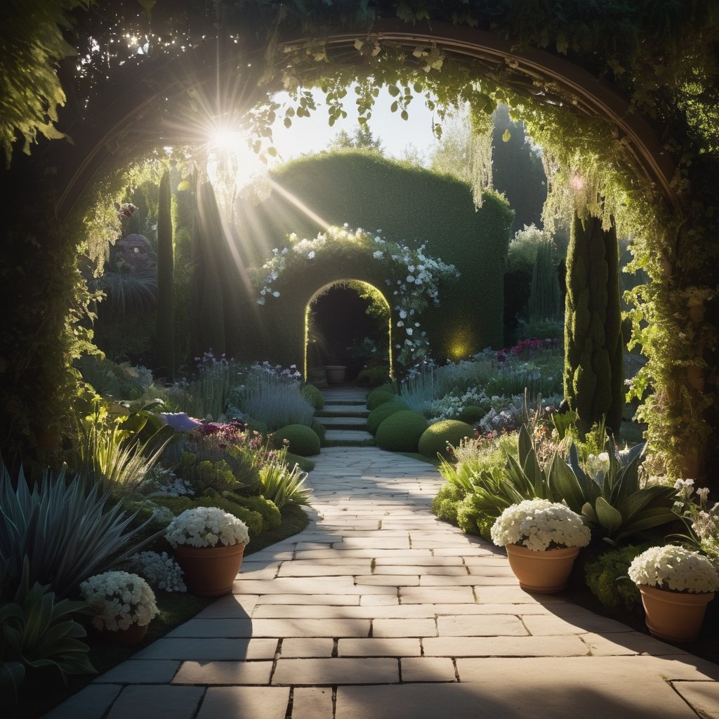 dream garden,exploring the interaction between light and shadow,low contrast film,photo,photography, soft light, best quality, high detail, 16k, high quality,detailed decoration, crazy detail, ultra HD picture quality