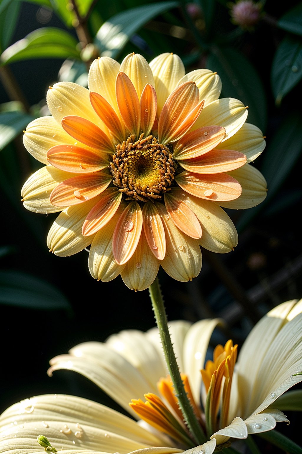 Generate an exquisite close-up photograph capturing the ethereal beauty of any kind of flowers,wet,water drops,water splash,flying butterfly, Focus on a single bloom, emphasizing intricate details and vibrant colors. Envision a delicate balance between softness and sharpness, with the flower's texture and petal structure prominently highlighted. Incorporate natural lighting to enhance the play of light and shadows, creating a captivating visual depth. Ensure the background complements the flower, offering a harmonious backdrop without distracting from the main subject. Experiment with composition, framing the flower in a visually compelling way that draws attention to its unique features. Pay special attention to the nuances of color, ensuring a rich and dynamic palette that conveys the full spectrum of the flower's beauty. Strive for a result that evokes a sense of awe and appreciation for the intricate details that make each flower a masterpiece of nature,(best quality, 8K, high resolution, masterpiece), ultra detailed (photorealistic, realistic)