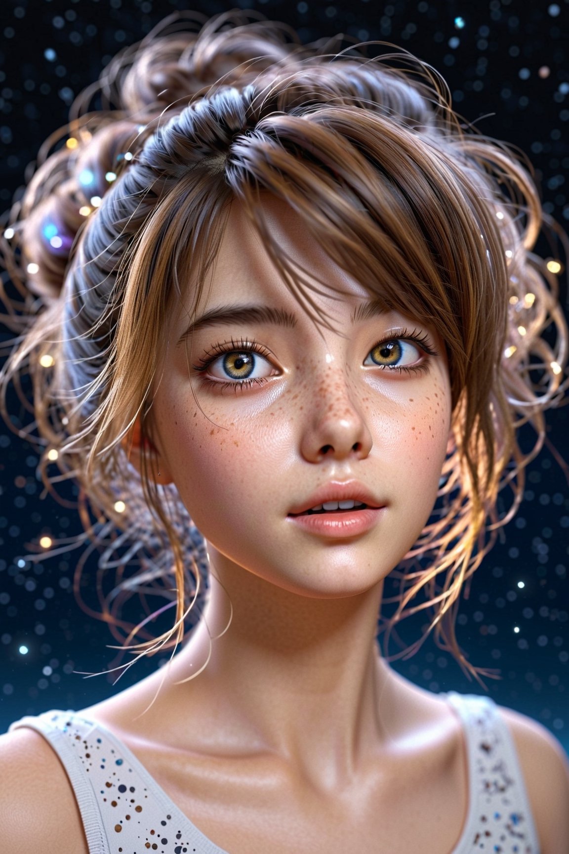 {{best quality}}, {{masterpiece}}, {{ultra-detailed}}, {illustration}, {detailed light}, {an extremely delicate and beautiful}, a girl, {beautiful detailed eyes}, stars in the eyes, messy floating hair, colored inner hair, Starry sky adorns hair, depth of field