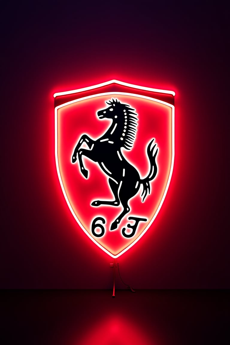 a Ferrari logo, surrounding by many magic spell, neon lights
