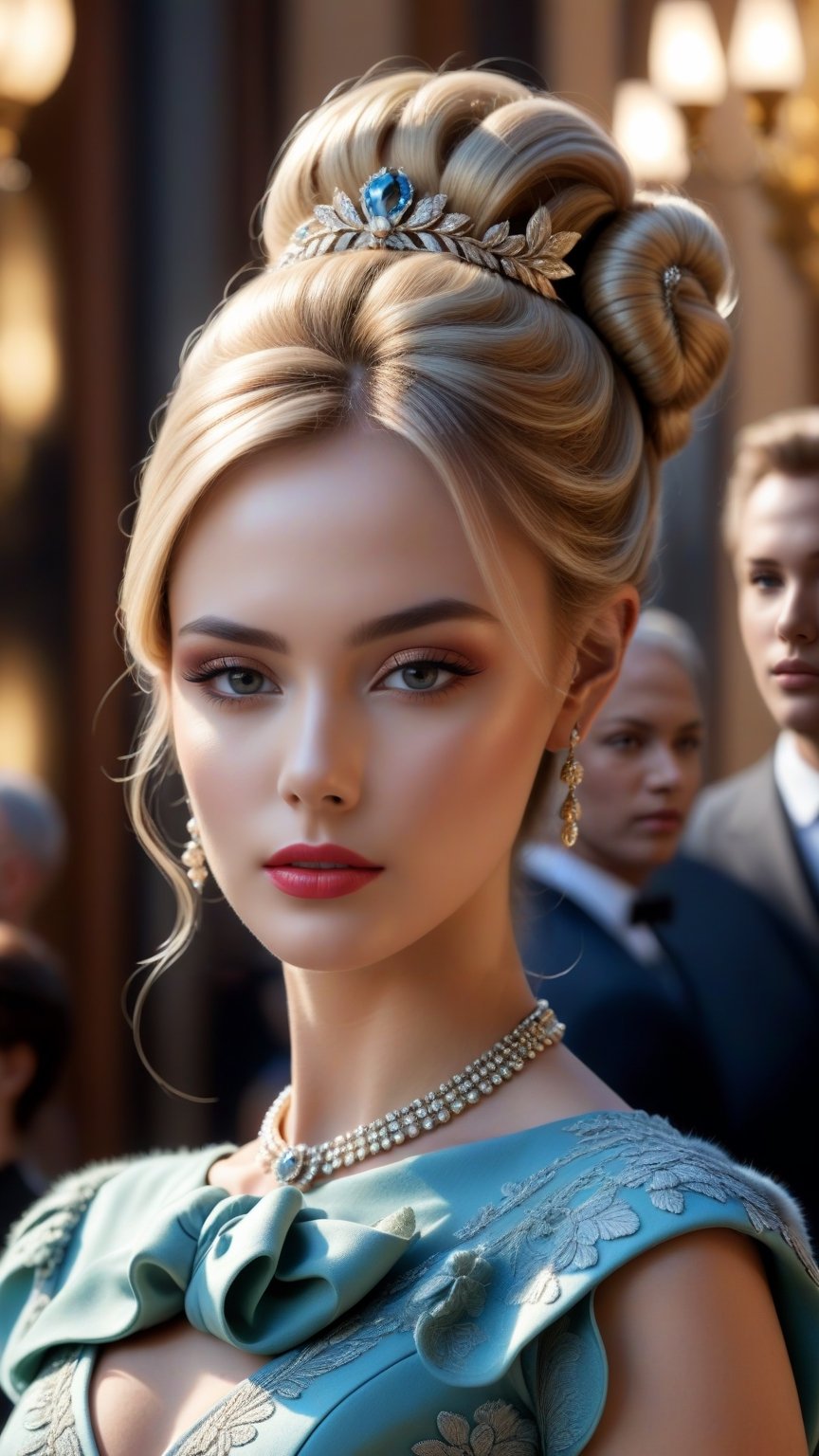 best quality, masterpiece,								
Picture a Russian enchantress, her blonde hair swept up into a sophisticated bun, channeling the allure of 1960s Hollywood glamour. Her attire, a modern reinterpretation of fur, marries the lavishness of Rococo with the classical elegance of the Renaissance, all while paying tribute to the distinctive style of the 1960s. This fusion of historical and contemporary fashion elevates her presence, wrapping her in an air of luxurious warmth and timeless charm, as if she's stepped right out of a golden age cinema screen into the modern world.
ultra realistic illustration,siena natural ratio, by Ai Pic 3D,	16K, (HDR:1.4), high contrast, bokeh:1.2, lens flare,	half body view,	ultra hd, realistic, vivid colors, highly detailed, UHD drawing, pen and ink, perfect composition, beautiful detailed intricate insanely detailed octane render trending on artstation, 8k artistic photography, photorealistic concept art, soft natural volumetric cinematic perfect light