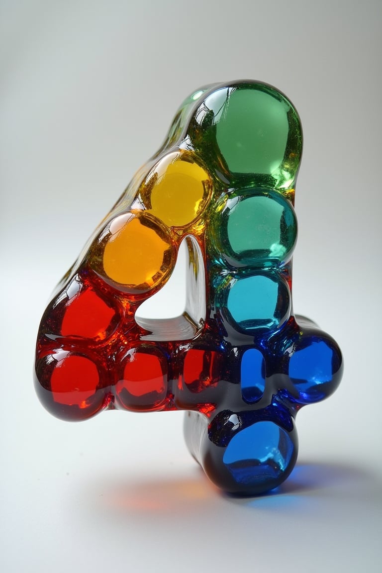 number four made out of colored glass marbles