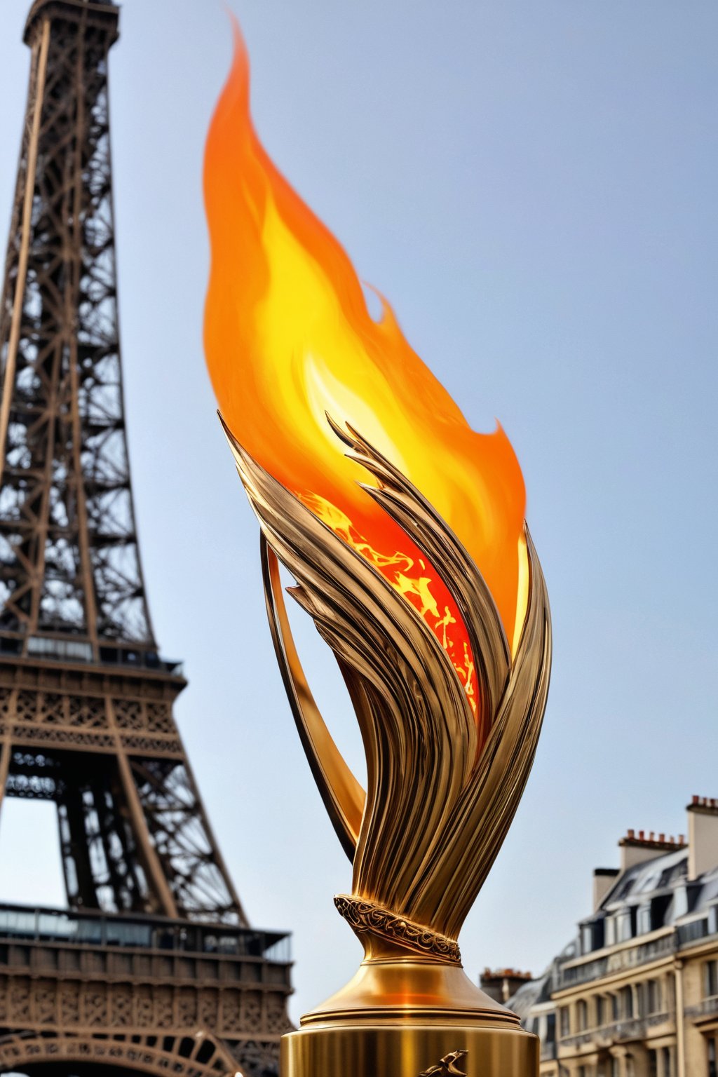 (masterpiece, best quality, highly detailed), Olympic flame, (Olympic logo:1.4) in background and Paris
