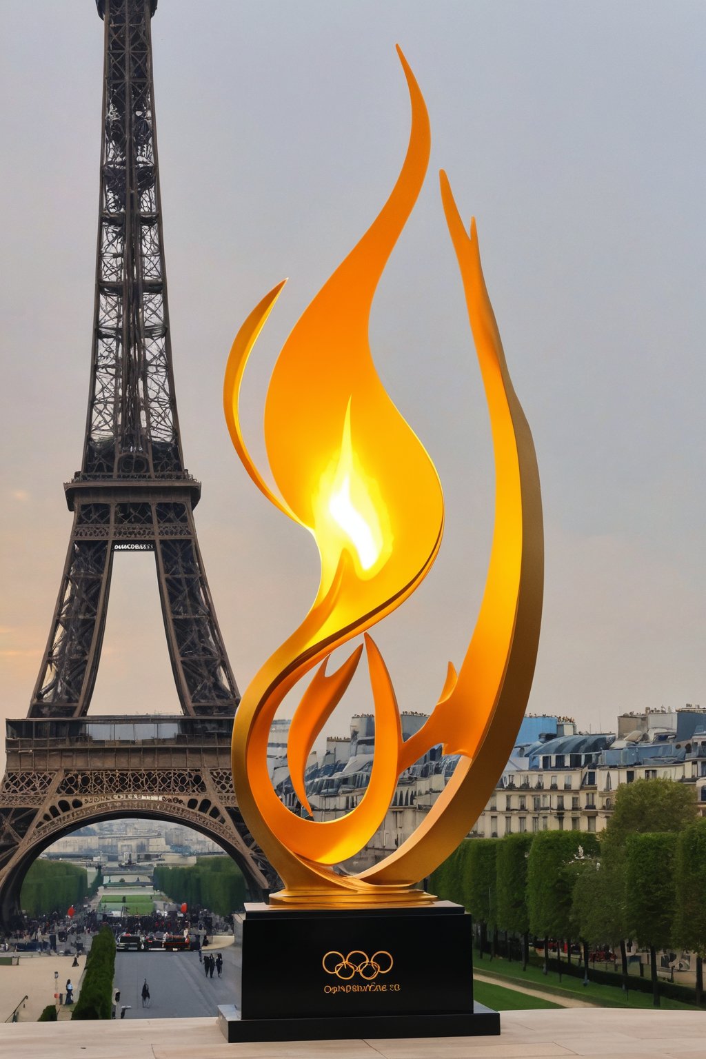 (masterpiece, best quality, highly detailed), Olympic flame, (Olympic logo:1.4) in background and Paris
