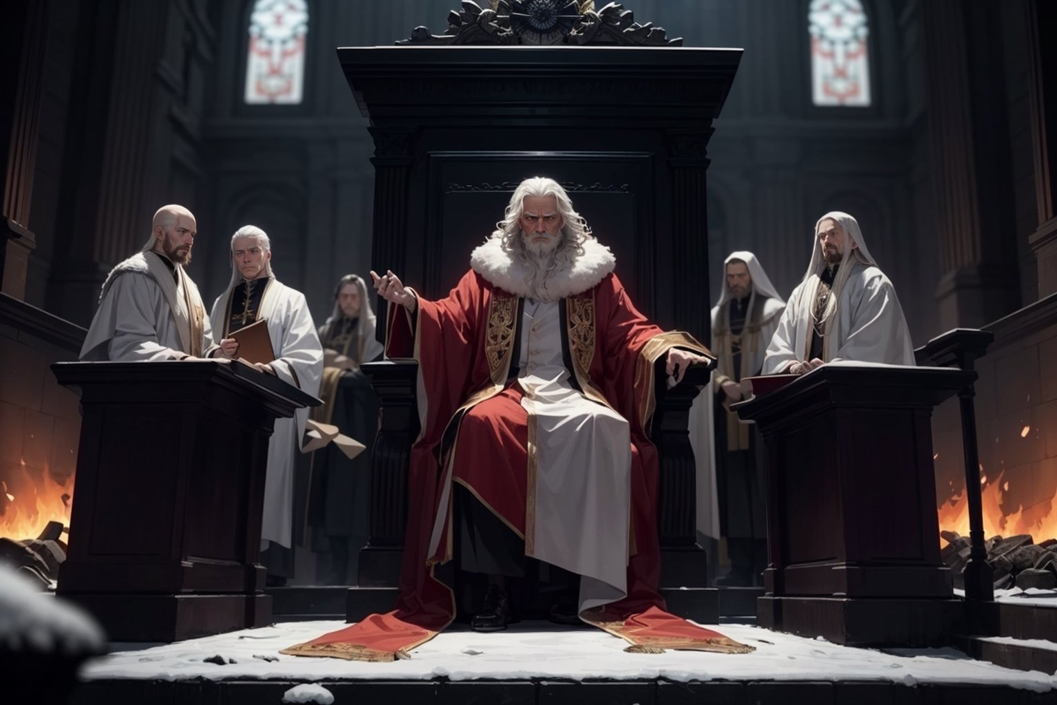 His robes were white as snow, his hair was white like wool. His throne was flaming with fire, its wheels blazing. A river of fire poured out of the throne. Thousands upon thousands served him, tens of thousands attended him. The courtroom was called to order, and the books were opened.