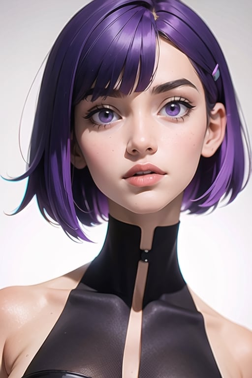 Woman, Short hair, Bobcut, Bangs, Multicolor hair,  Purple hair