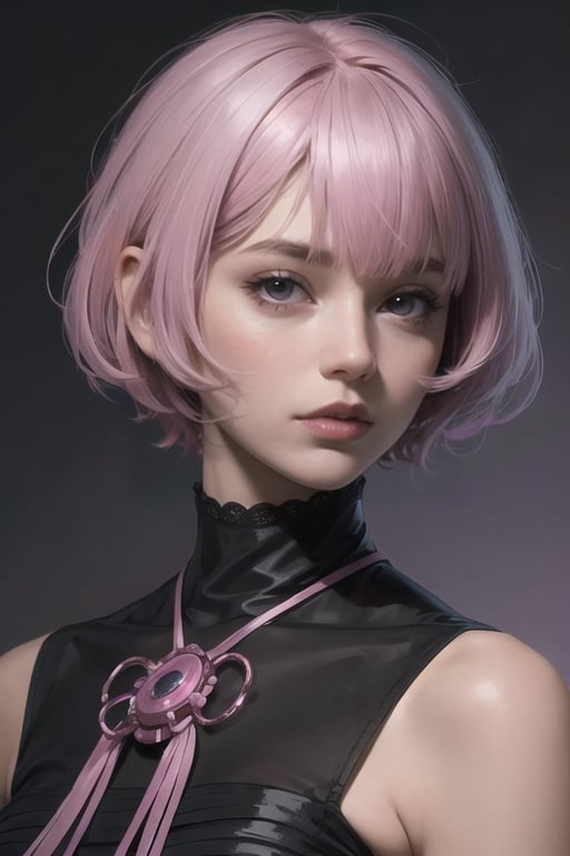 Woman, Short hair, Bobcut, Bangs, Multicolor hair, Pink hair, Purple hair