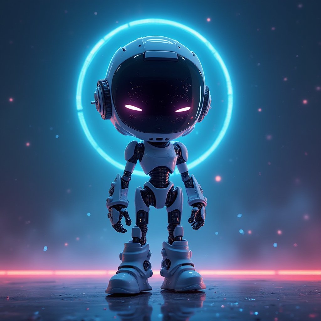 Pixar Style, 3d cartoon style, cyborg girl, standing, neon light, blue neon light, standing, galaxy, helmet, steam punk