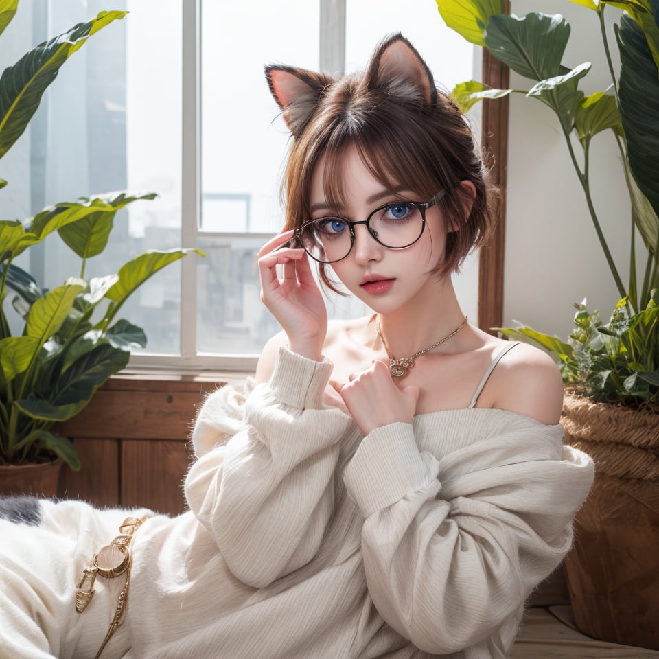 1girl, sharp eyes, crystal blue eyes, wearing glasses, megane, short hair, cowboy shot, looking at viewer, (hi res), ((masterpiece)) , ((best quality)), illustration, feline, cat, furry female, mammal, anthro,
