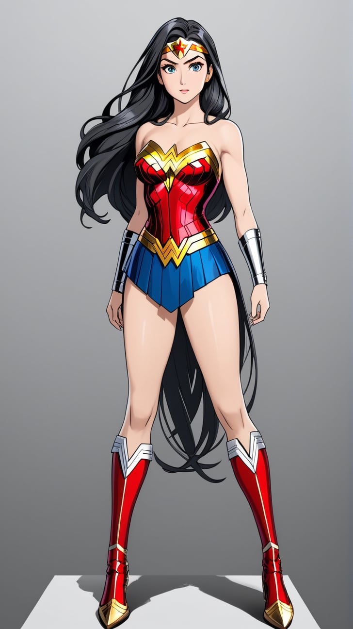 Hyper-Detailed Anime of Wonder Woman, 1girl, solo, long hair, looking at viewer, full body, grey background,simple background,cluttered maximalism
BREAK
(rule of thirds:1.3),(thick drawing lines:1.2),perfect composition,studio photo,trending on artstation,(Masterpiece,Best quality,32k,UHD,sharp focus,high contrast,HDR,hyper-detailed,intricate details,ultra-clear:1.3),(cinematic lighting),photo_b00ster, real_booster,art_booster,ani_booster