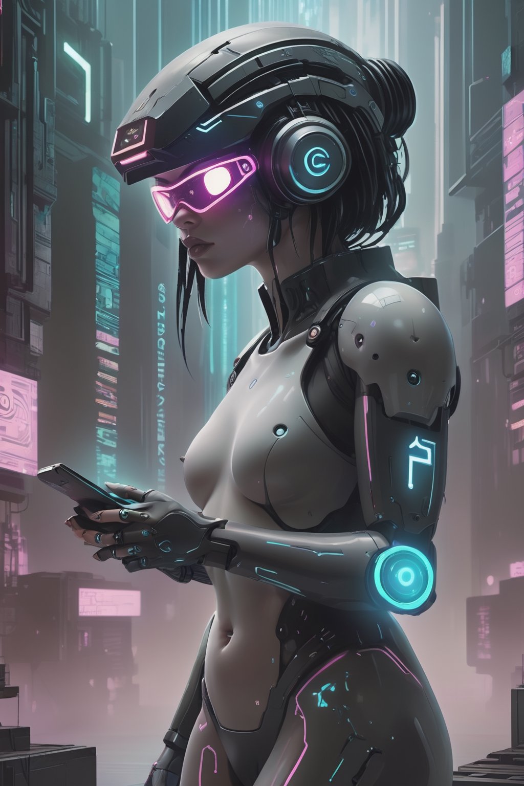 Illustration of a cyberpunk suit woman in a virtual reality setting, surrounded by holographic code, futuristic UI, and virtual landscapes, Surreal Cyberpunk Art Style, Influenced by Deviantart and Ghost in the Shell anime, Camera: POV, Lens: Augmented Reality Lens, Render Style: Isometric Assets, 4K resolution, (((Cyberpunk)))

,DonM0ccul7Ru57XL