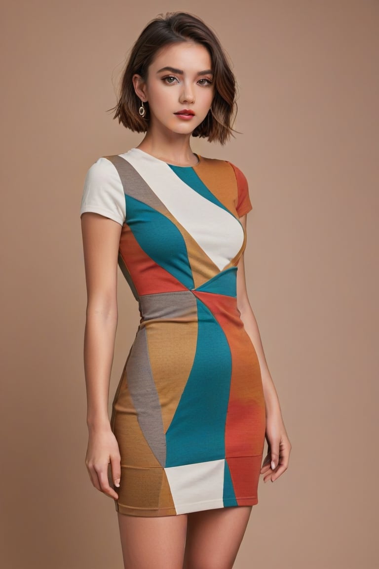 tight cotton minidress a young girl poses, in the style of multicolor, unapologetic grit, honeycore, wrapped, street-inspired, art-deco.,<lora:659095807385103906:1.0>