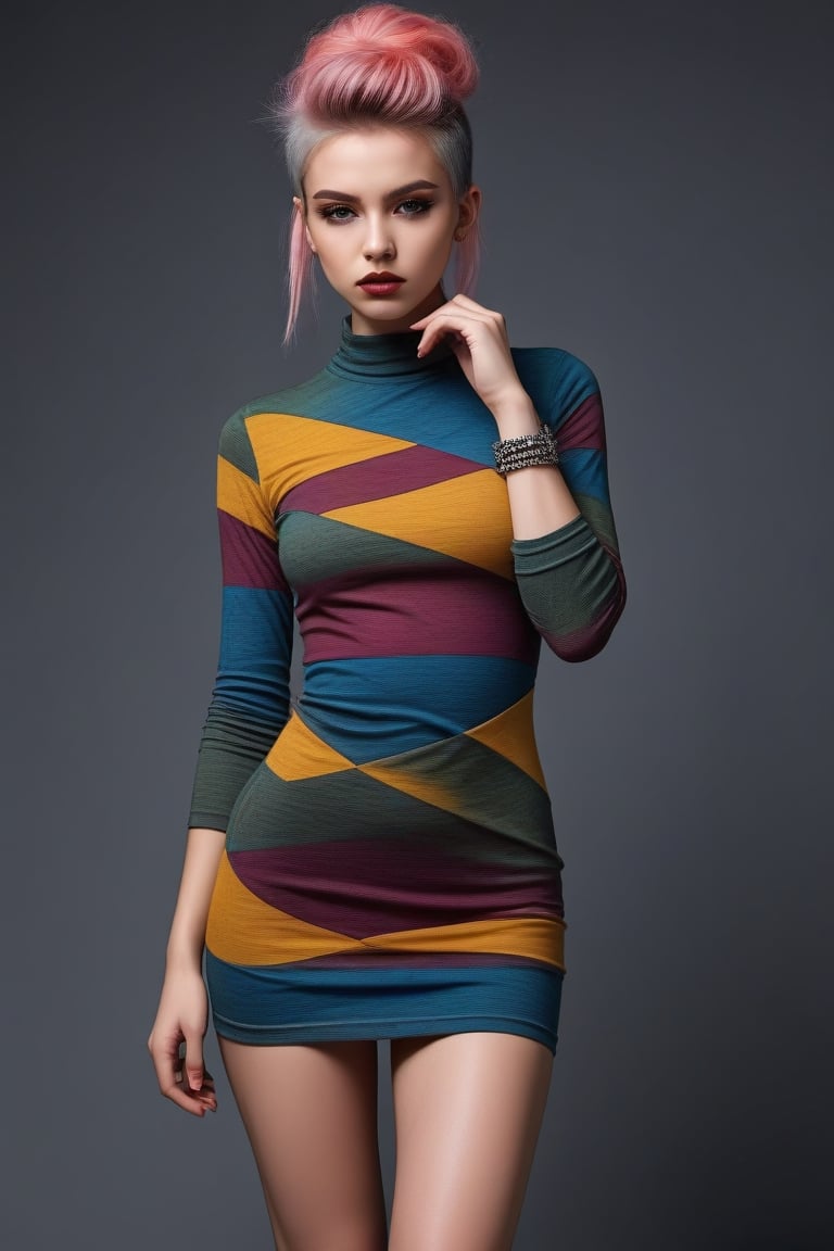 tight cotton minidress a young girl poses, in the style of multicolor, unapologetic grit, honeycore, wrapped, street-inspired, punk.,<lora:659095807385103906:1.0>