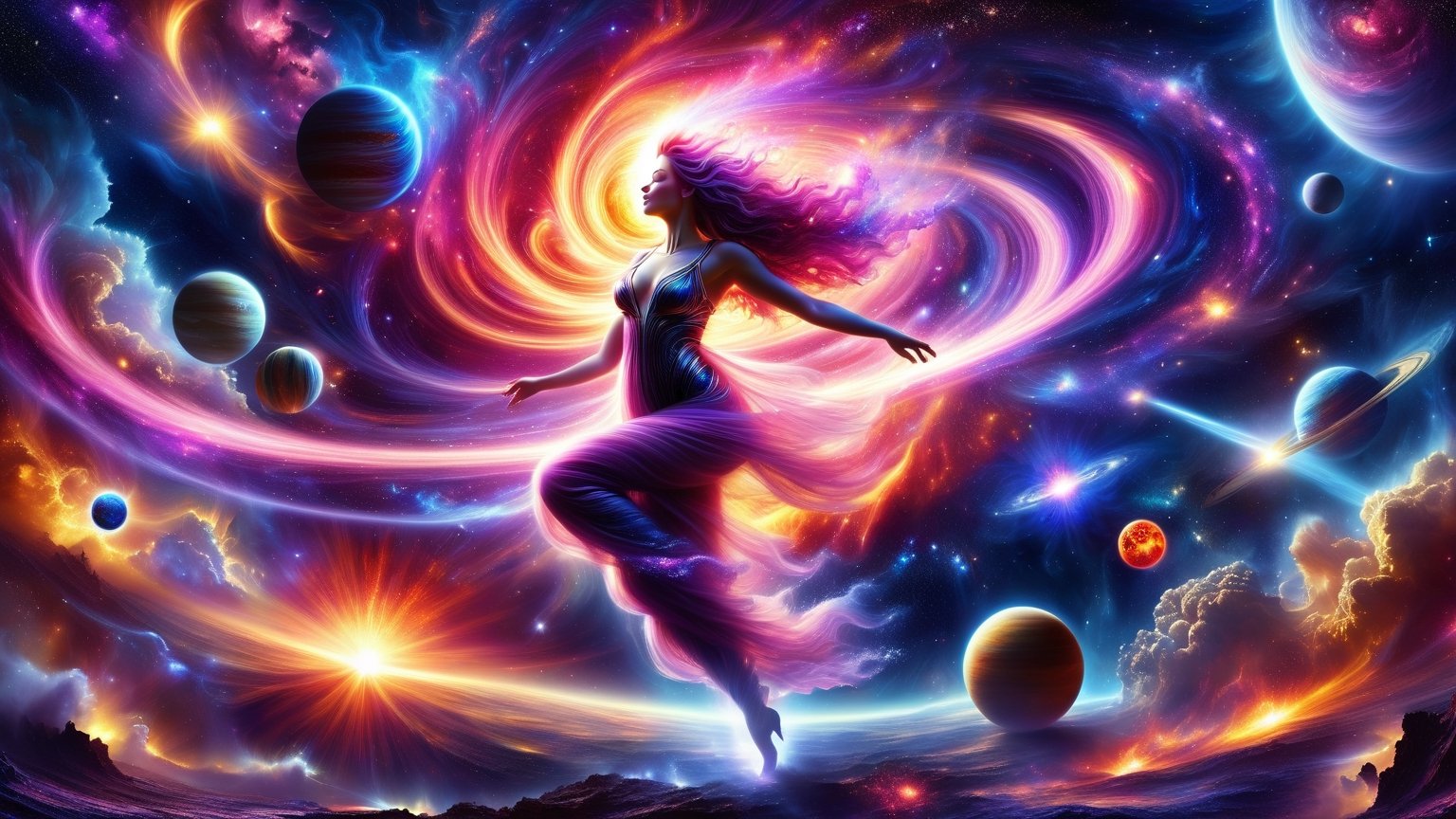 a goddess playing with planets, HDR photo of deep Space-themed Hyperrealistic art cinematic
photo, ethereal fantasy concept art, background blending
nebulae shimmering in deep midnight blues, red and purples
with streaks of starlight. Cosmic, celestial, stars, nebulas, many
planets, science fiction, highly detailed, colorful clouds in deep
cosmic dreamscape, colorfull nebula, big vortex sucking planets, black hole, planets on fire, astral projection, constelations, Witness the grandeur of a magic mystical space, nebula, galaxy formation, colorful many big planets and stars, intricate details,  colorful clouds and planets, hyperrealistic photography,  8k, blue and pink,  nighttime,  ultra dark theme, detailmaster2,  DonMChr0m4t3rr4XL ,DonMChr0m4t3rr4XL ,DonM3l3m3nt4lXL,DonMV01dfm4g1c3XL ,DonMC3l3st14l3xpl0r3rsXL,cyberpunk style,aicc,DonMM1y4XL