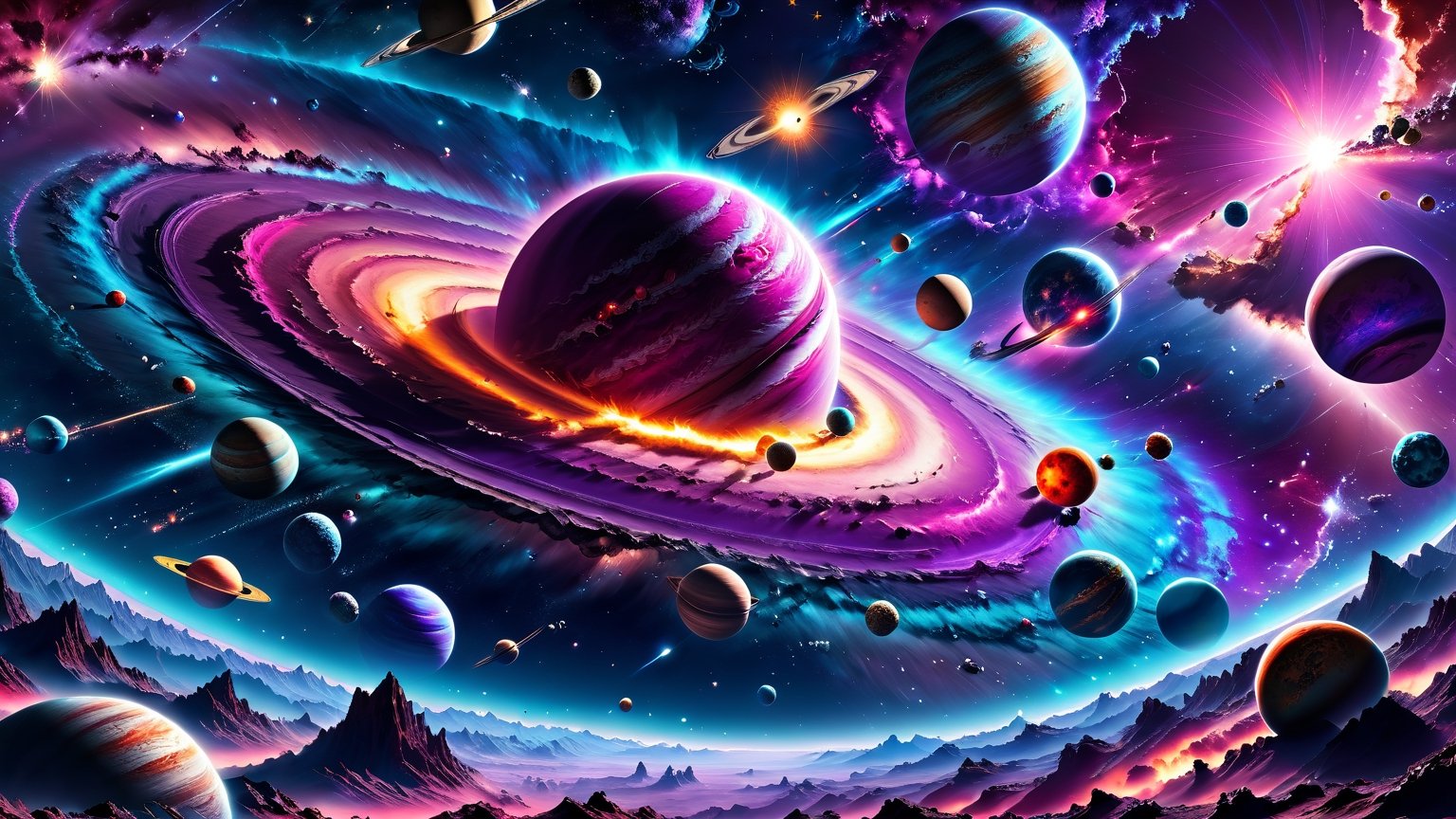 HDR photo of deep Space-themed Hyperrealistic art cinematic
photo, ethereal fantasy concept art, background blending
nebulae shimmering in deep midnight blues, red and purples
with streaks of starlight. Cosmic, celestial, stars, nebulas, many
planets, science fiction, highly detailed, colorful clouds in deep
cosmic dreamscape, colorfull nebula, big vortex sucking planets, black hole, planets on fire, astral projection, constelations, Witness the grandeur of a magic mystical space, nebula, galaxy formation, colorful many big planets and stars, intricate details,  colorful clouds and planets, hyperrealistic photography,  8k, blue and pink neon lights,  nighttime,  ultra dark theme, detailmaster2,  DonMChr0m4t3rr4XL ,DonMChr0m4t3rr4XL ,DonM3l3m3nt4lXL,DonMV01dfm4g1c3XL ,DonMC3l3st14l3xpl0r3rsXL,cyberpunk style,aicc