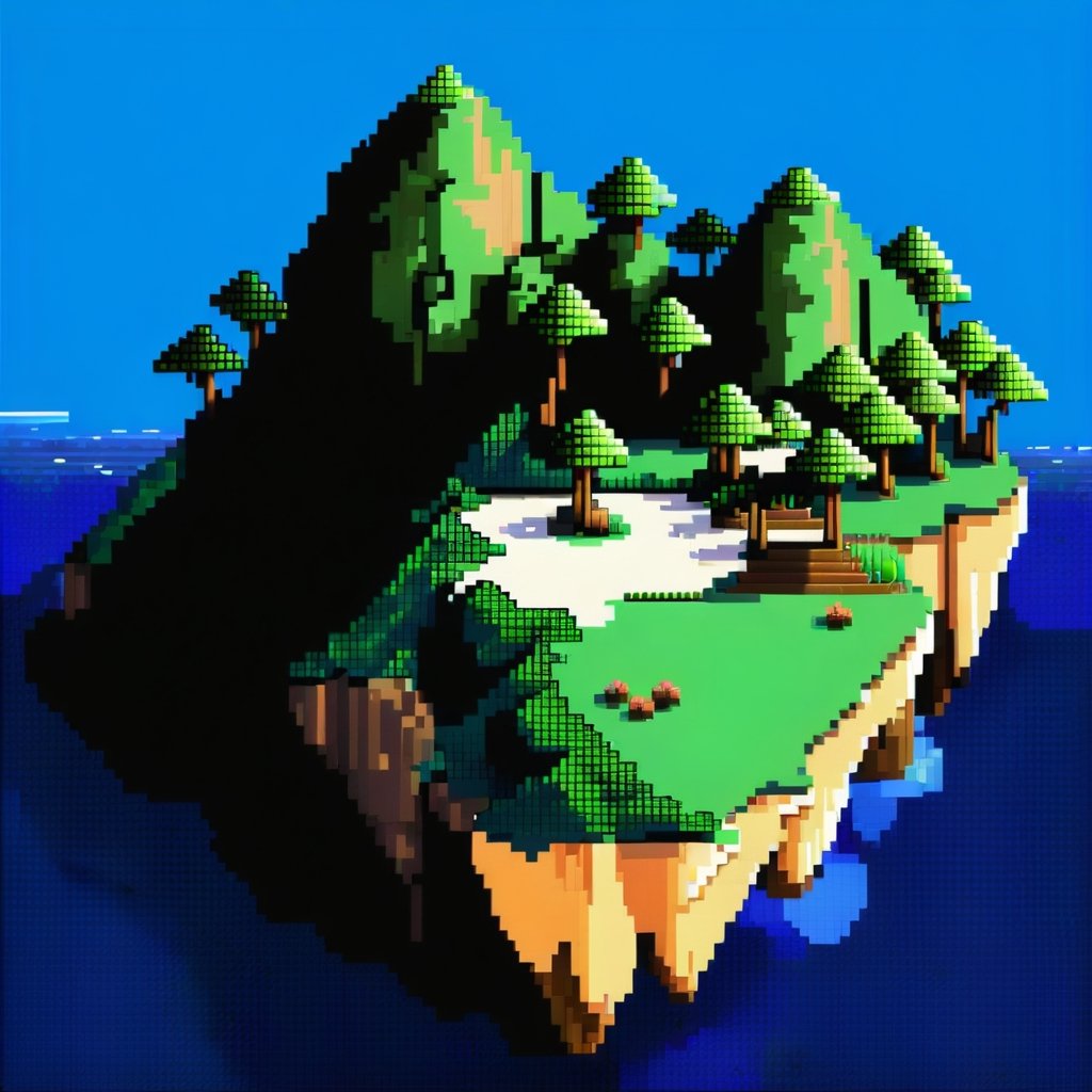 Create dynamic island nft in the. This island is in a portrait background. ,Pixel art