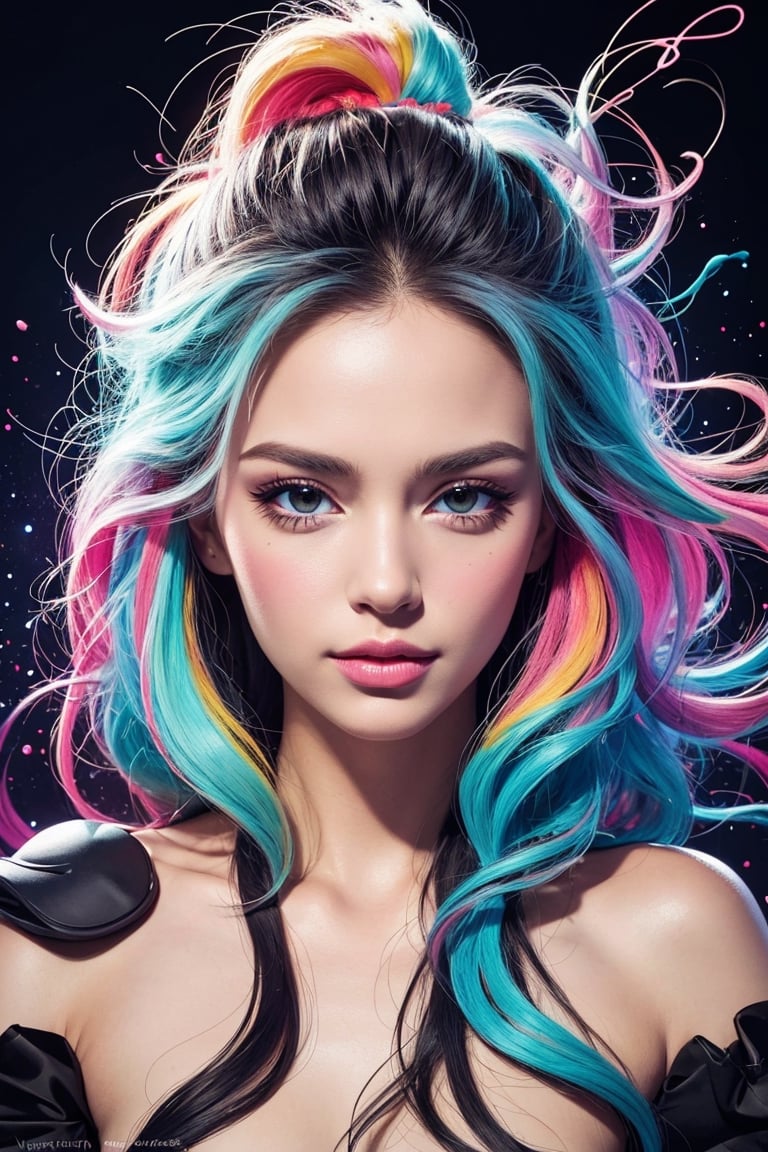 women, lady, nude, geometric, extreme quality, cg, detailed face+eyes, (bright colors), splashes of color background, colors mashing, paint splatter, complimentary colors, electric, neon, magical, mick jager, impatient, (limited palette), synththwave, masterpiece, fine art, upperbody, Leonardo Style, Movie Still, vector art, illustration,vector art illustration,aesthetic portrait,High detailed ,Masterpiece,Enhance,1 line drawing,photorealistic
