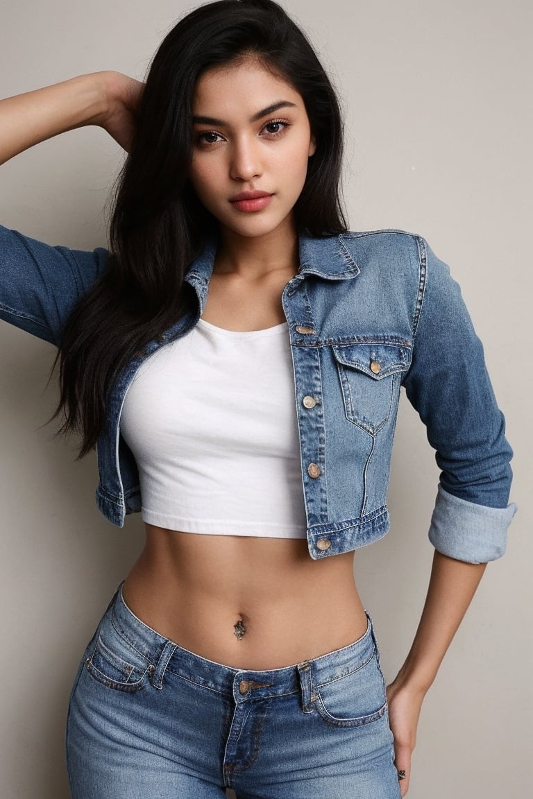 super cute Indian woman wear jeans and crop tops biting hands pose