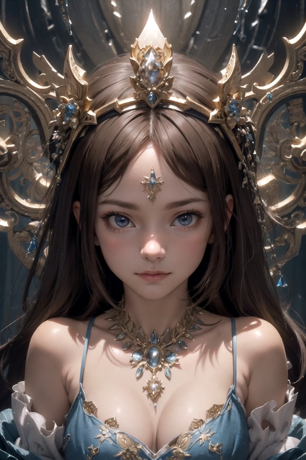 a gorgeous goddess wearing a stunningly cute fish cut dress, symmetrical pretty face, see-through, cinematic fantasy, magical atmosphere, artstation, hyper detailed, high detail, weta digital, ray trace, Unreal Engine, Zbrush, beautifully lit, glow, cinematic, soft light, detailed, volumetric, intricate, high detail, ghost, fibonacci, pi, fractal, glossy, cgi, photo-bash, 8k post-production, masterpiece, symmetric, luxury, subtle brown with gold accents Rock wall